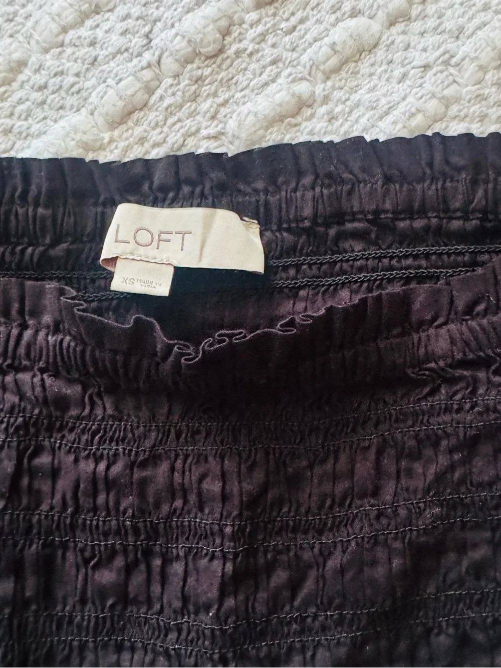 Loft Black Smocked Peplum Top with Square Neck and Puff Sleeve